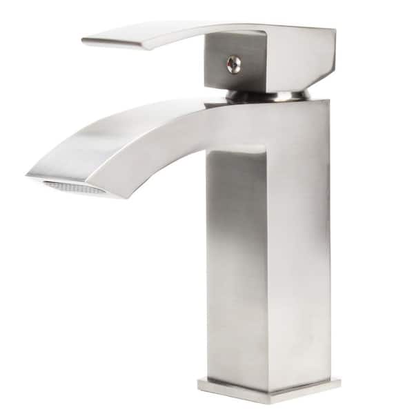 Novatto FIGS Modern Single Handle Single Hole Lavatory Bathroom Faucet in Brushed Nickel