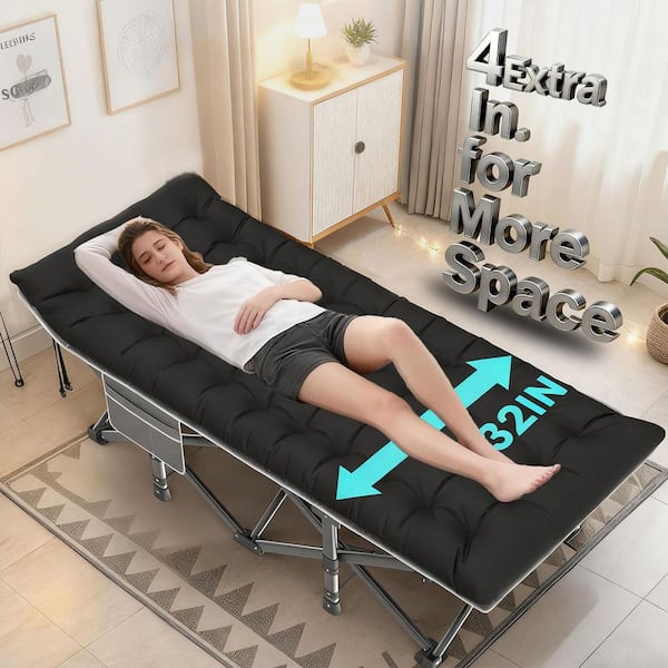 Folding Camping Cot for Adults-Heavy Duty 1200D Oxford Fabric 32" Oversized Bed with Mattress & Carry Bag for Adults