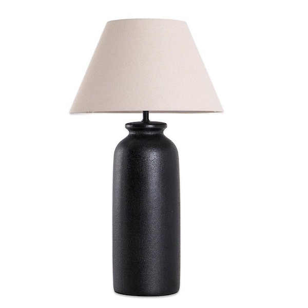 26.8 in. Modern Black Textured-Ceramic Table Lamp with Natural Linen Tapered Shade
