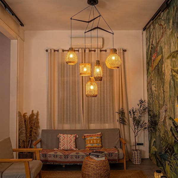 ELE Light & Decor Lucien 5-Light Seagrass Pendant Light Modern