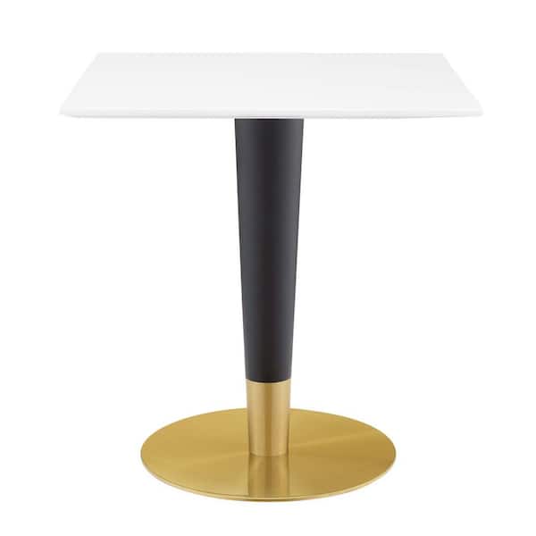 MODWAY Zinque 28 in. Gold White Square Dining Table