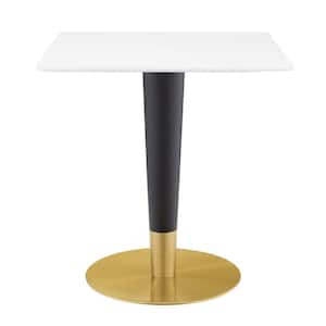 Zinque 28 in. Gold White Artificial Marble Dining Table
