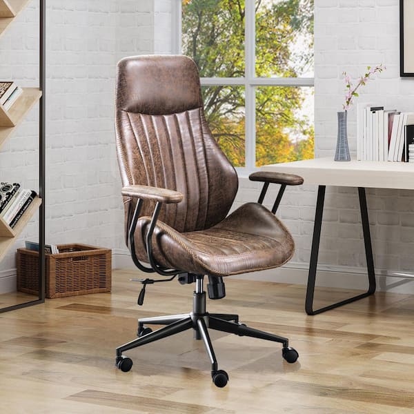 Ovios Krellack Dark Brown Contemporary Ergonomic Adjustable Height Swivel  Faux Leather Desk Chair in the Office Chairs department at