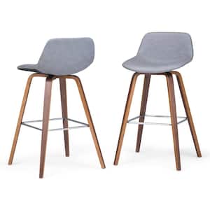 Randolph 36.6 in. H Stone Grey Faux Leather Mid Century Modern Bentwood Counter Height Stool (Set of 2)
