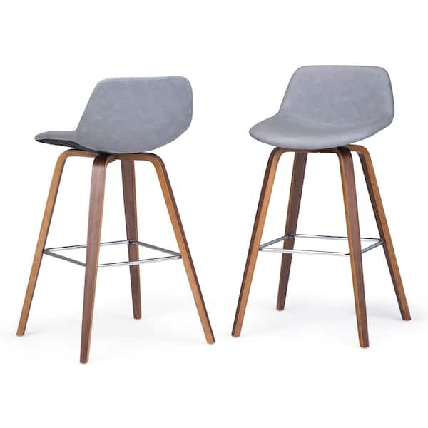 Simpli Home Randolph 36.6 in. H Stone Grey Faux Leather Mid Century Modern Bentwood Counter Height Stool (Set of 2)