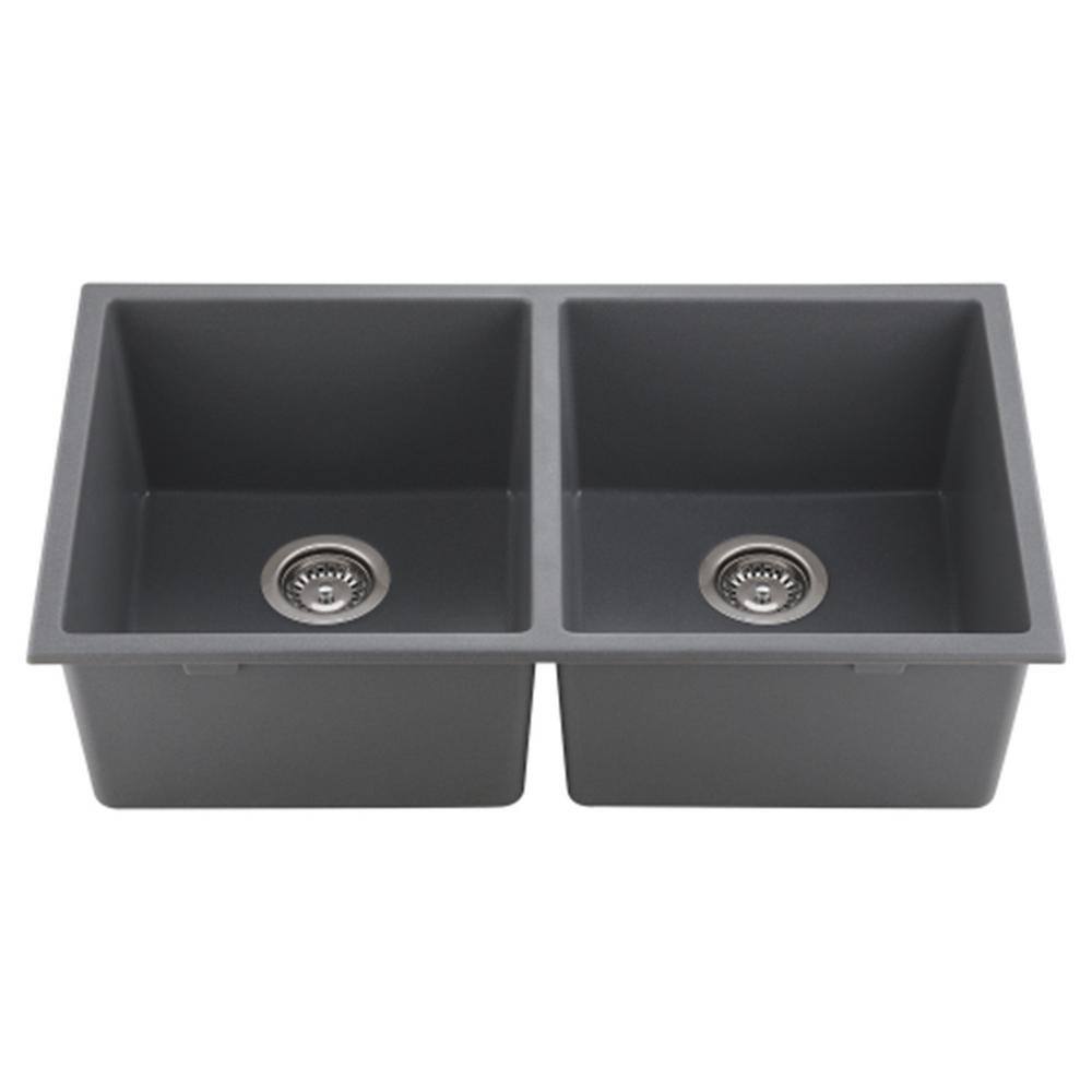 Gray Fireclay 32 In L X 18 In W Double Bowl Farmhouse Apron Quartz   Gray Undermount Kitchen Sinks Sdfj3218gr 64 1000 