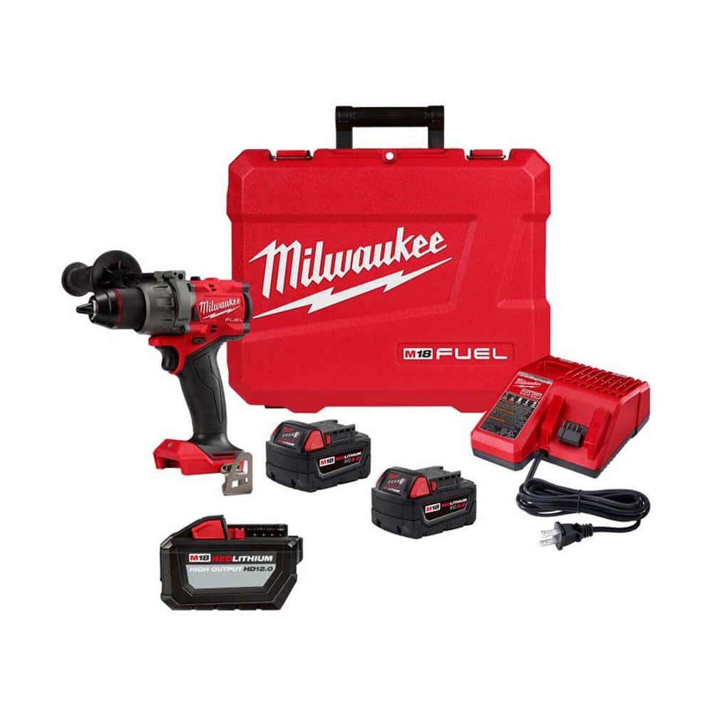 M18 FUEL 18V Lithium-Ion Brushless Cordless 1/2 in. Hammer Drill Driver Kit w/High Output 12.0Ah Battery -  Milwaukee, 2904-22-1812