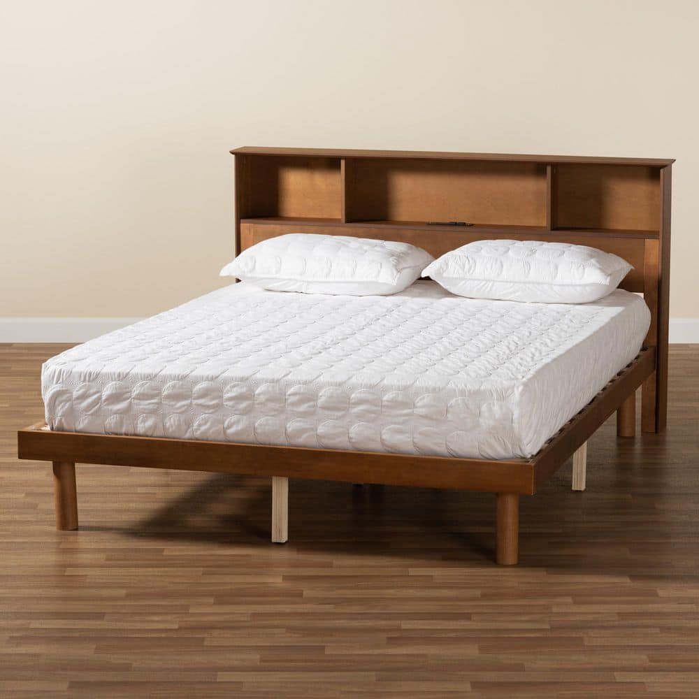 Lochlan Walnut Brown Full Platform Bed with Built-in Charging Station