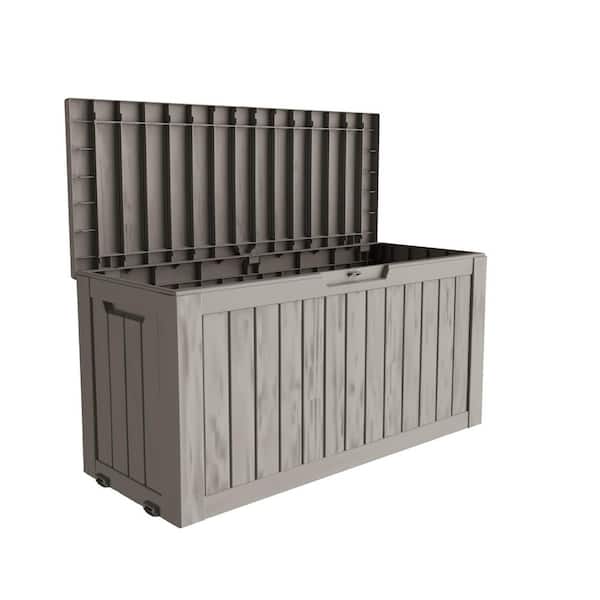 Light Brown 72 Gal. Outdoor Storage Deck Box, Lockable Resin Storage Chest Bin for Garden Pool Patio Furniture