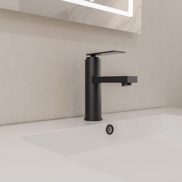 Single Handle Single Hole Bathroom Faucet with Valve and Pop-up Drain in Matte Black (1-Pack)