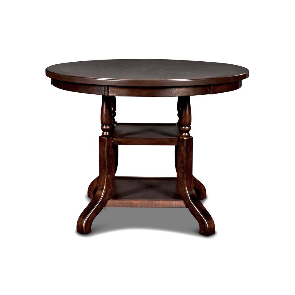 Espresso Solid Wood Round Counter Height Dining Table with Shelves