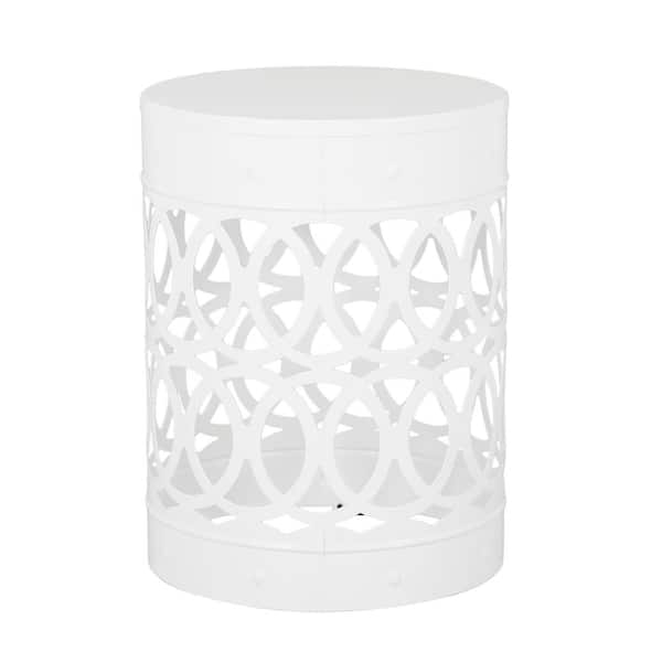 Zeus & Ruta White Round Metal Outdoor Side Table End Table No Assembly for Garden Backyard or Indoor