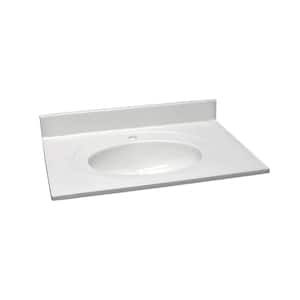 31 in. x 22 in. Single Faucet Hole Cultured Marble Vanity Top in Solid White with Solid White Basin