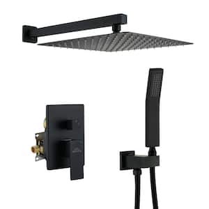 1-Spray Patterns with 2.5 GPM 12 in. Square Wall Mount Dual Shower Heads with Pressure Balance Valve in Matte Black