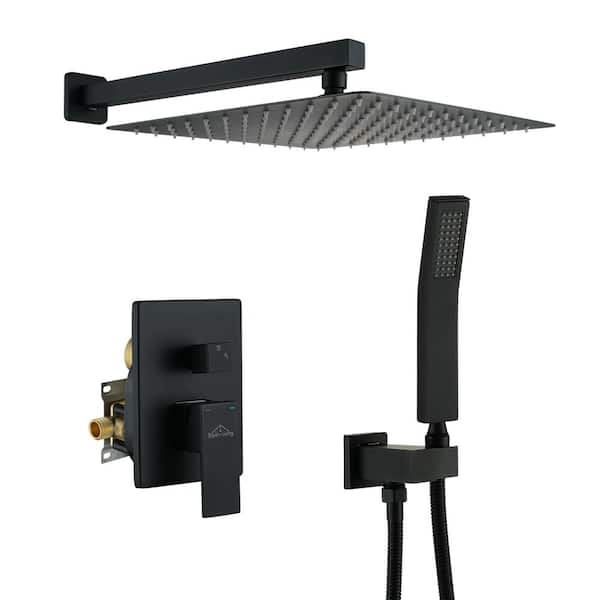 Boyel Living 1-Spray Patterns with 2.5 GPM 12 in. Square Wall Mount Dual Shower Heads with Pressure Balance Valve in Matte Black