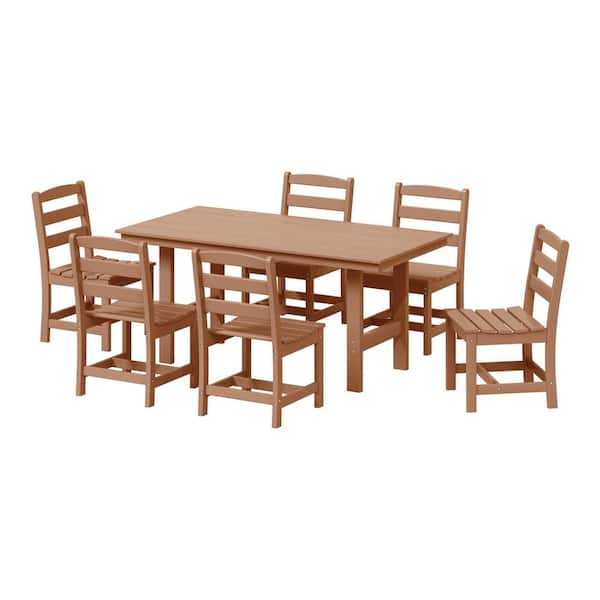 WESTIN OUTDOOR Shoreside 7-Piece All Weather HDPE Plastic Outdoor Patio Dining Set w/ Side Chairs, Teak