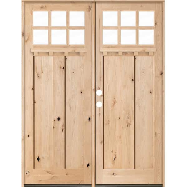 72 in. x 96 in. Knotty Alder Right-Hand/Inswing Double DS 6-Lite Clear Glass Unfinished Wood Prehung Front Door