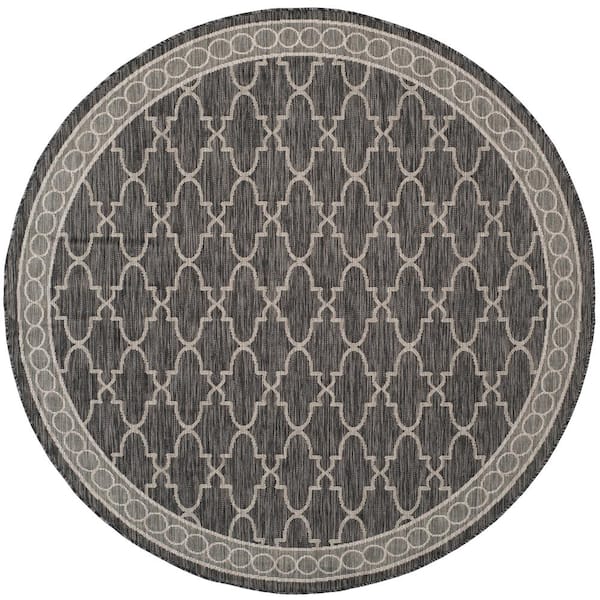 SAFAVIEH Courtyard Black/Beige 7 ft. x 7 ft. Round Border Indoor/Outdoor Patio  Area Rug