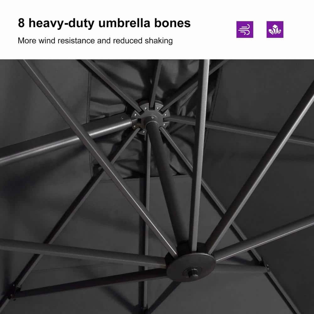 Light Gray Aluminum Cantilever Patio Umbrella with Stand