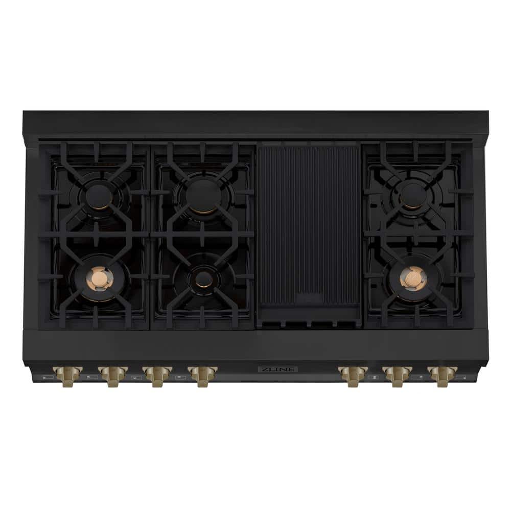 ZLINE 48" Black Stainless Steel Gas Cooktop with 7 Burners