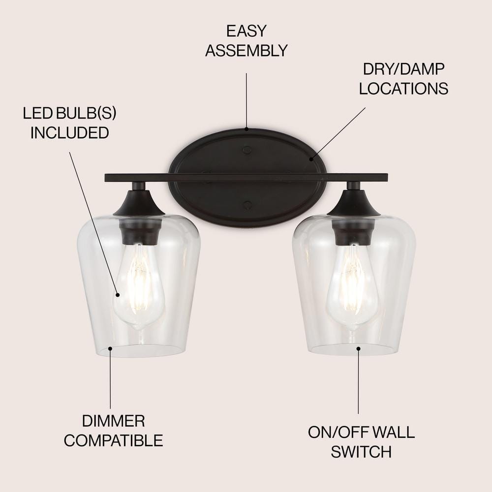 Jayne 16" Oil-Rubbed Bronze and Clear Glass Vanity Light