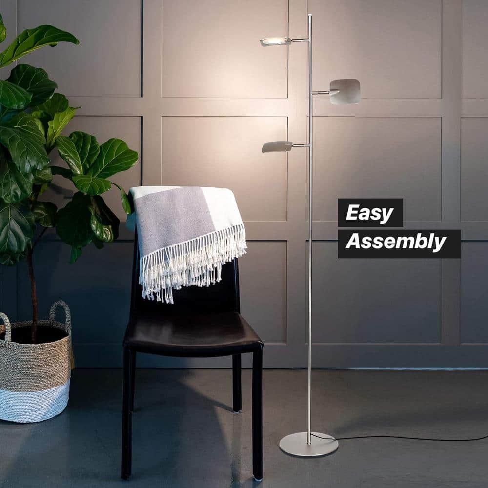 White Adjustable Multi-Head LED Floor Lamp with 3-Way Switch