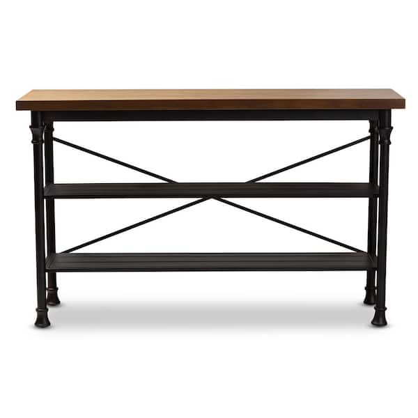 Baxton Studio Velera Dark Oak Brown and Dark Bronze Kitchen Island Table