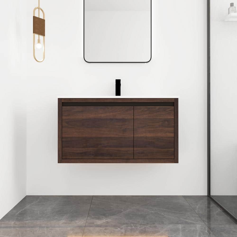 36 in. W x 18 in. D x 19 in. H Floating Bathroom Vanity With Cultured Marbl