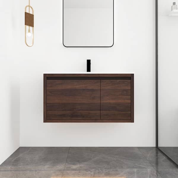 Unbranded 36 in. W x 18 in. D x 19 in. H Floating Bathroom Vanity With Cultured Marble Top with White Basin