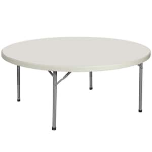Baldwin Collection 71 in. Round Folding Table, Plastic Top, Metal Frame, Speckled Grey