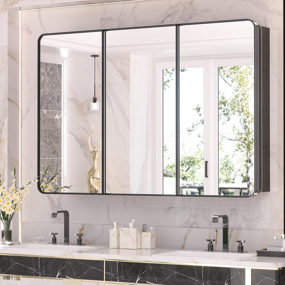 KeonJinn 48 in. W x 32 in. H Rectangular Black Stainless Steels