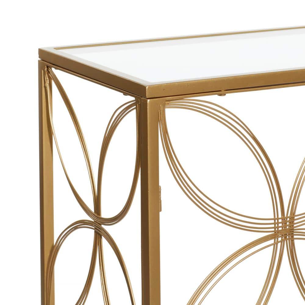 Harper Gold 42" Mirrored Metal Console Table with Quatrefoil Design