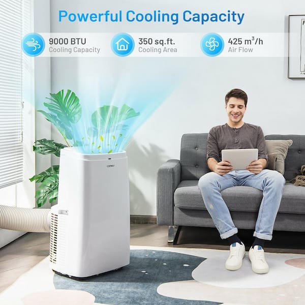 9,000 BTU Portable Air Conditioner Cools 350 Sq. Ft. with Dehumidifier and Remote in White