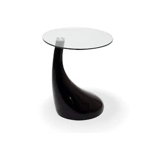 TearDrop Side Table Black Color with 18 in. Round Glass Top