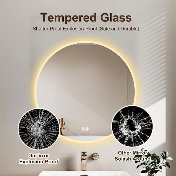 23.6 in. W x 23.6 in. H Round Frameless Led Wall Bathroom Vanity Mirror, Dimmable Light/Waterproof Anti-Fog/Dimmable