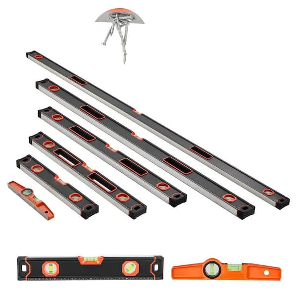 6-Piece Torpedo Level, 78/48/32/24/ 16/10 In. All Magnetic Levels Set, Bubble Vials Ruler for 45/90/180 Degree