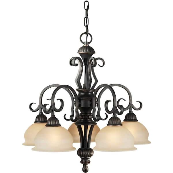 Forte Lighting 5 Light Chandelier Bordeaux Finish Rustic Umber Glass-DISCONTINUED