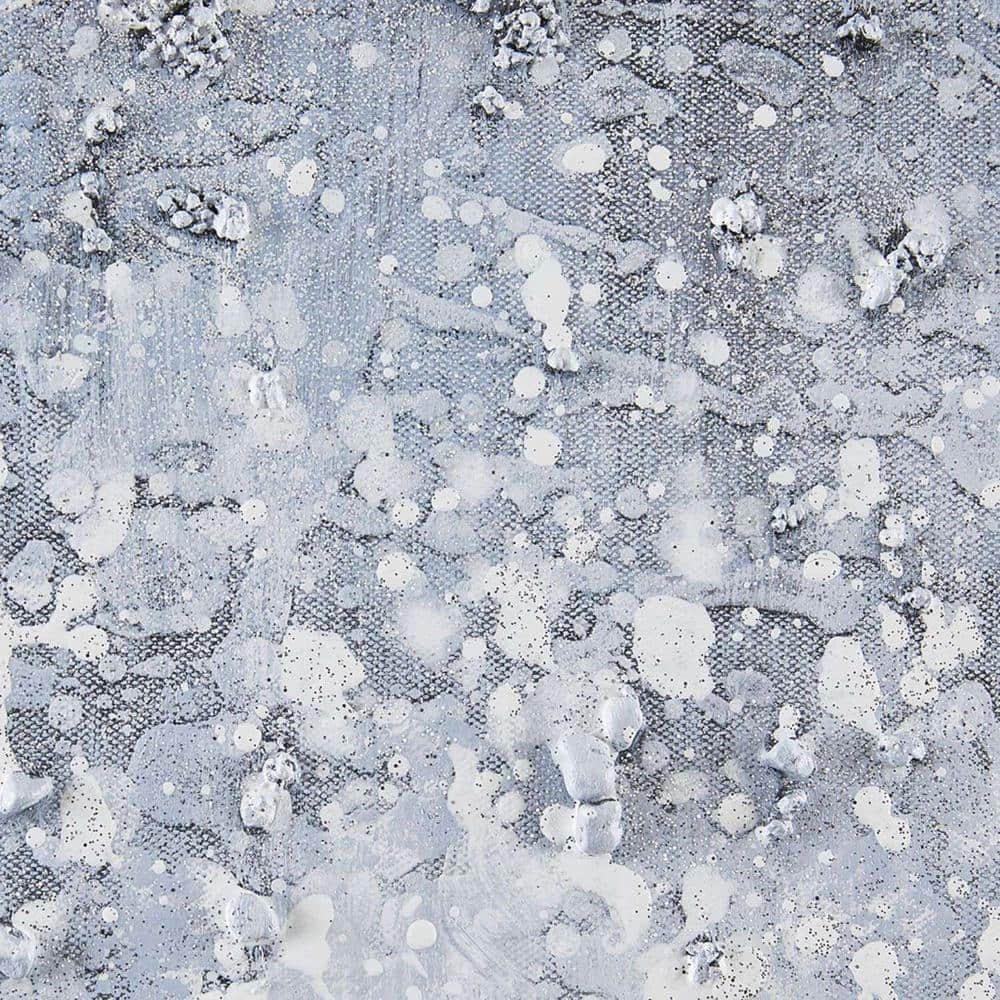 Winter Glaze Blue and White Abstract Embellished Canvas Art 15"x30"