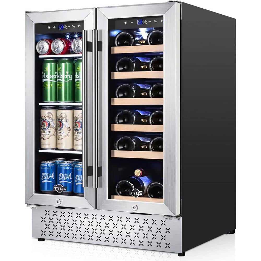 24 in. Dual Zone 18-Wine Bottles and 88-Cans Beverage and Wine Cooler in Stainless Steel, French Doors with Lock price history on PriceWatchPro