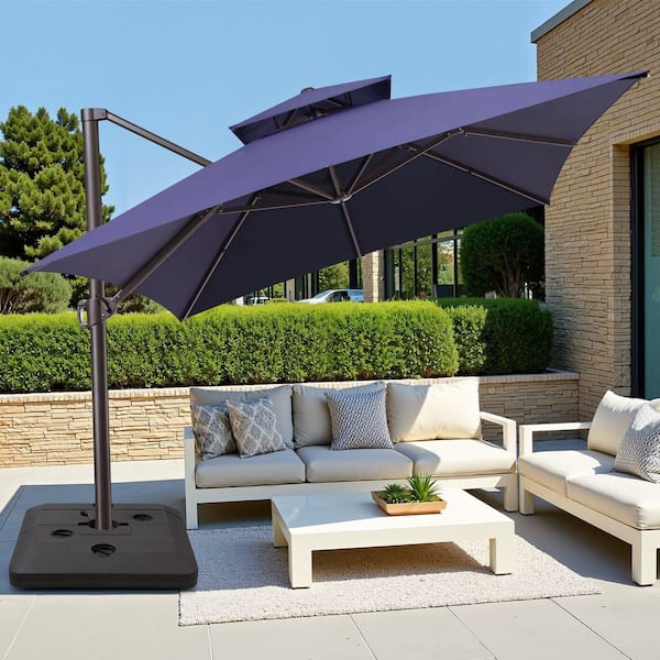 brown patio umbrella base stand included 10 ft Crestlive Outdoor 13 x 10ft Patio Cantilever Umbrella with Tilt Angles and 360-degree Rotation