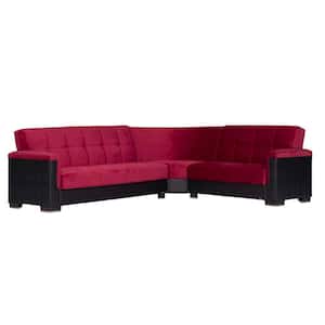 Basics Pro Collection 3-Piece 108.7 in. Microfiber Convertible Sofa Bed Sectional 6-Seater With Storage, Burgundy/Black