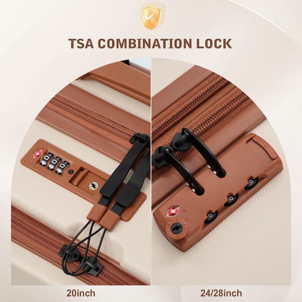 Tatahance 5 Piece Brown+White ABS Hardside Lightweight Spinner
