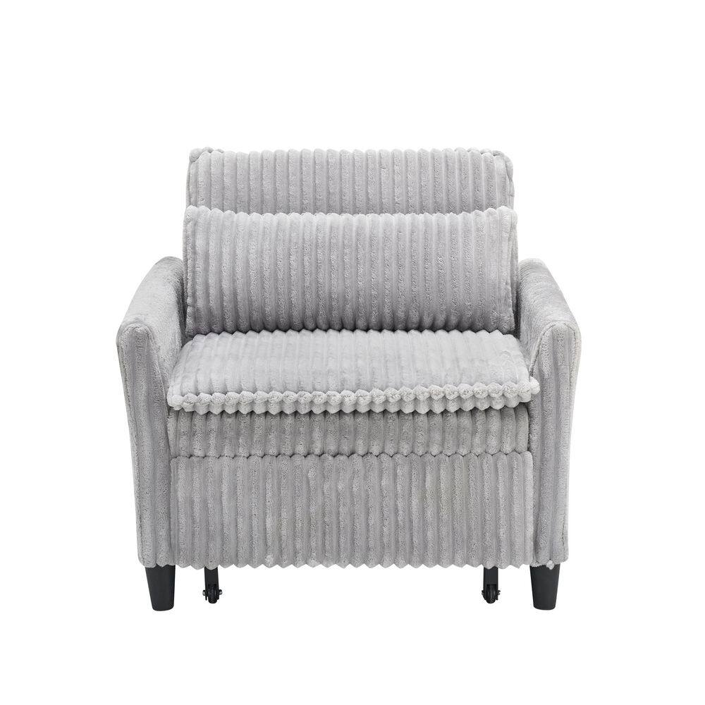 Grey Corduroy Arm Chair Sleeper Sofa Single Couch Sofa Bed With Pillow Sing