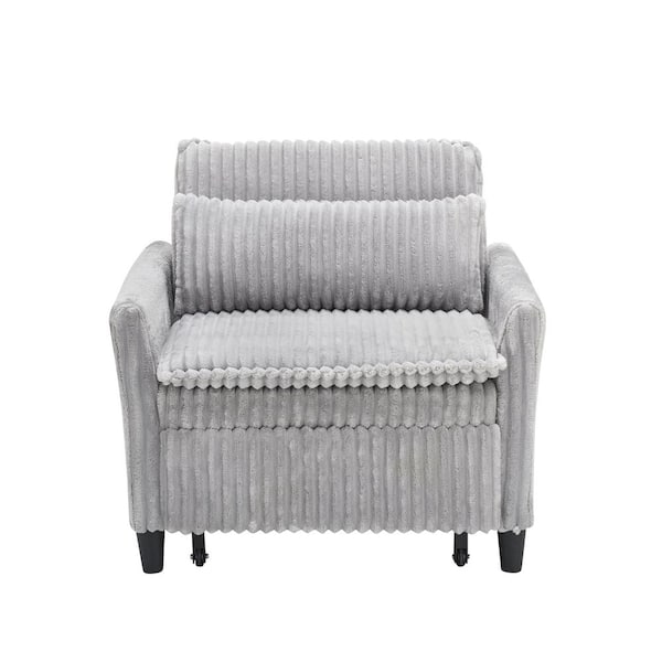 Unbranded Grey Corduroy Arm Chair Sleeper Sofa Single Couch Sofa Bed With Pillow Single Couch Fold Out Bed with Side Storage Bag