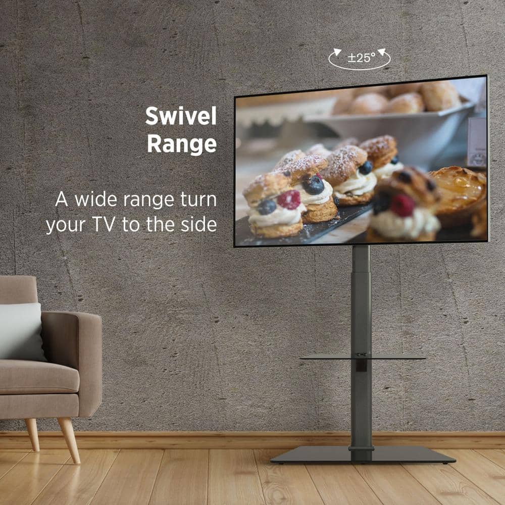 Black Steel 30.5" Swivel TV Floor Stand with Shelf