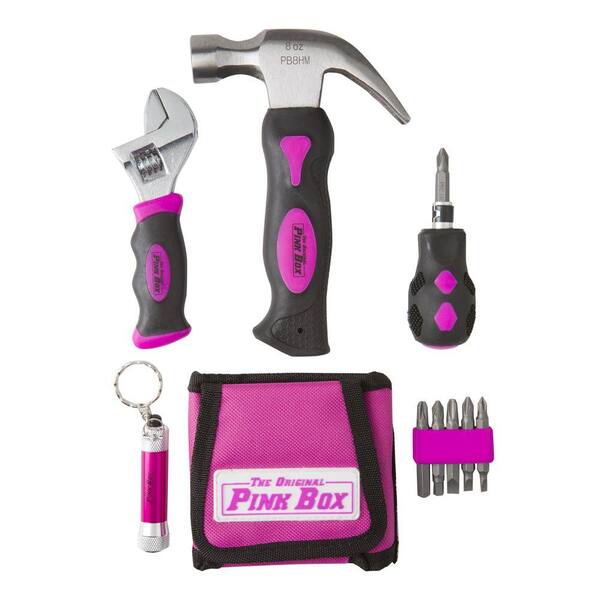 The Original Pink Box 11-Piece Pink Stubby Tools Set with Belt Pouch