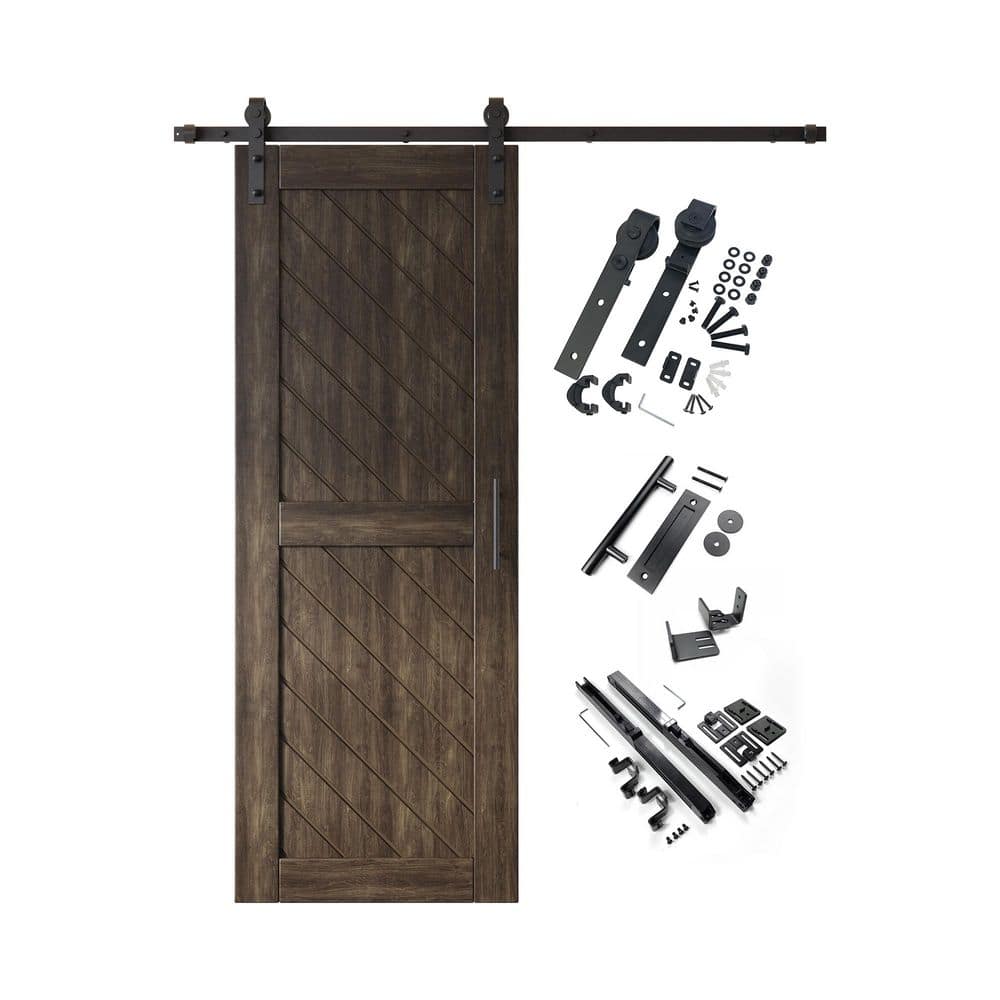 XT2 26 in. x 80 in. C-Panel Ebony Slanted Stripe Design Solid Pine Wood Sliding Barn Door with Hardware Kit price history on PriceWatchPro