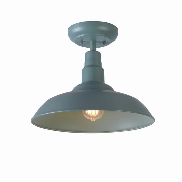 Home Decorators Collection Bell Ridge 14 in. 1-Light Teal Semi-Flush Mount