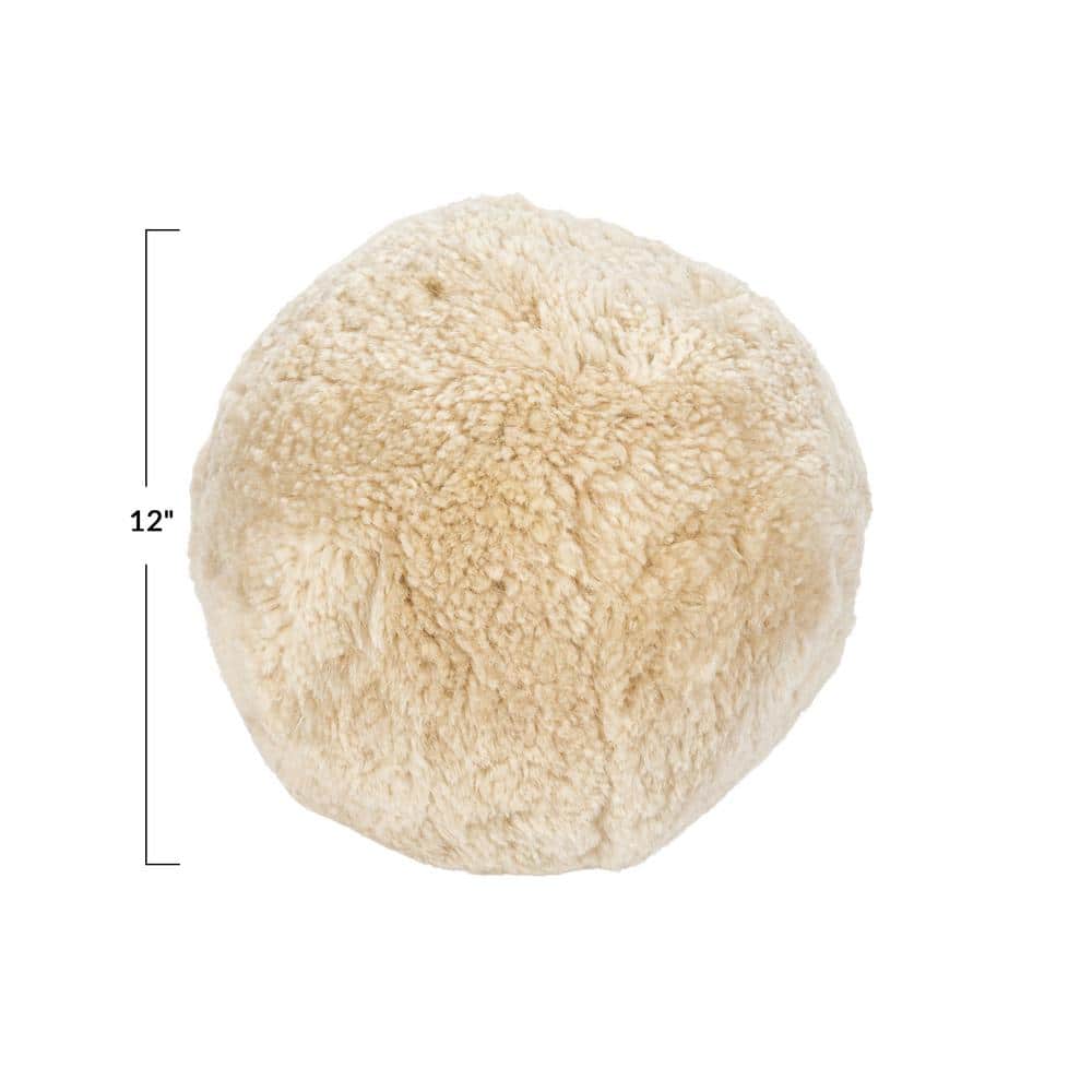 Cream Sheepskin Round Pillow with Polyester Insert