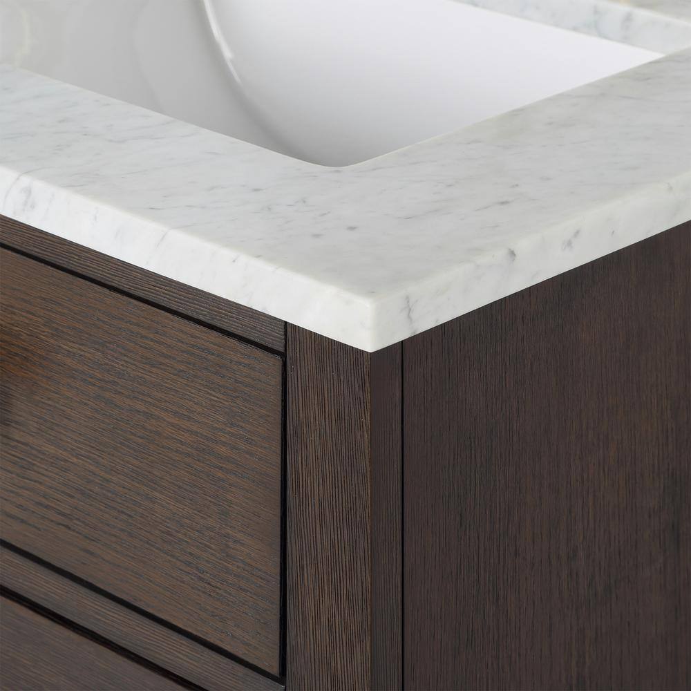Chestnut 60" Brown Oak Double Bathroom Vanity with Gold Accents